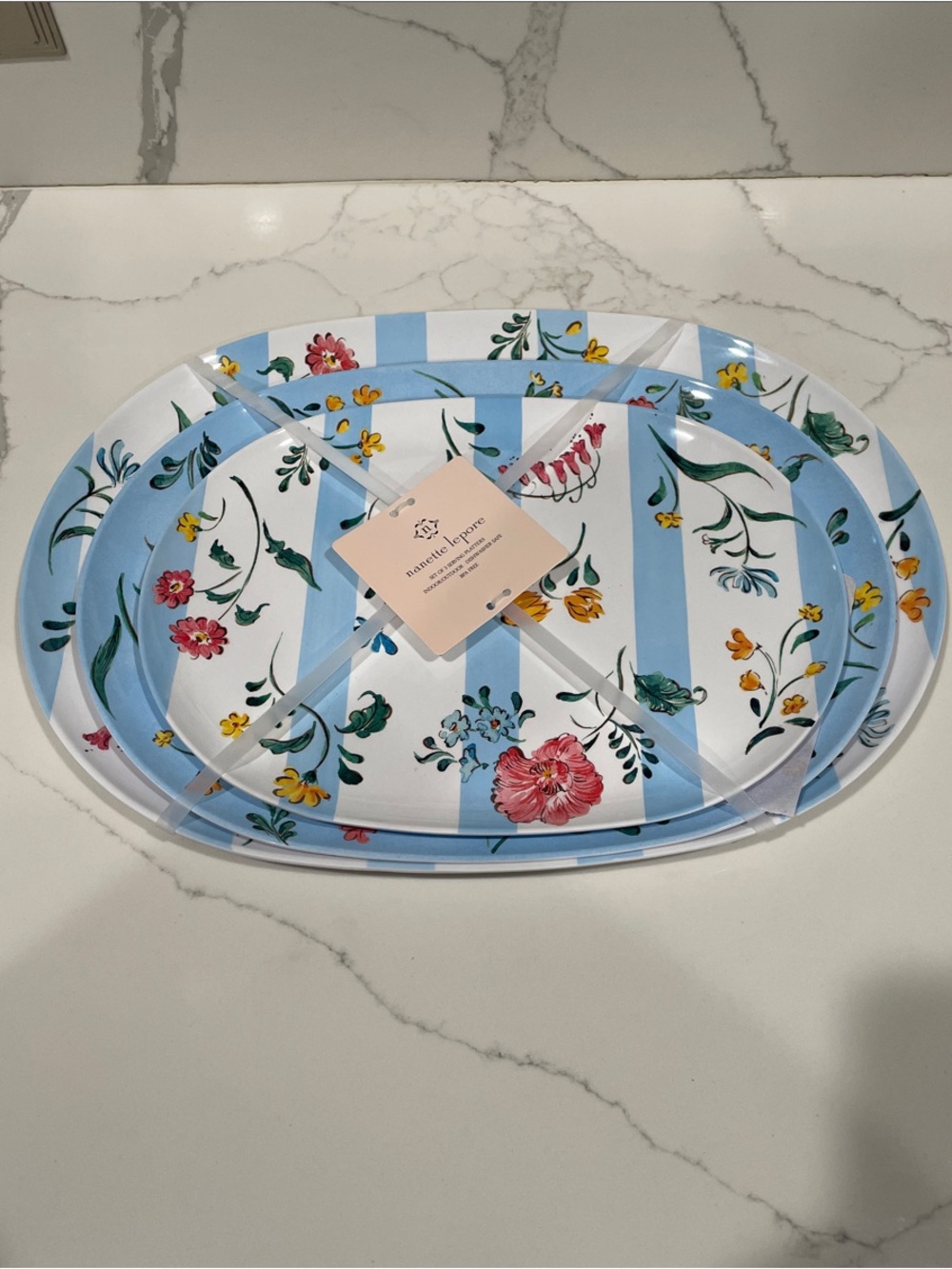 Nanette Lepore Blue, White & Multicolor Floral Oval Serving Trays - Set of 3 - Picture 2 of 5